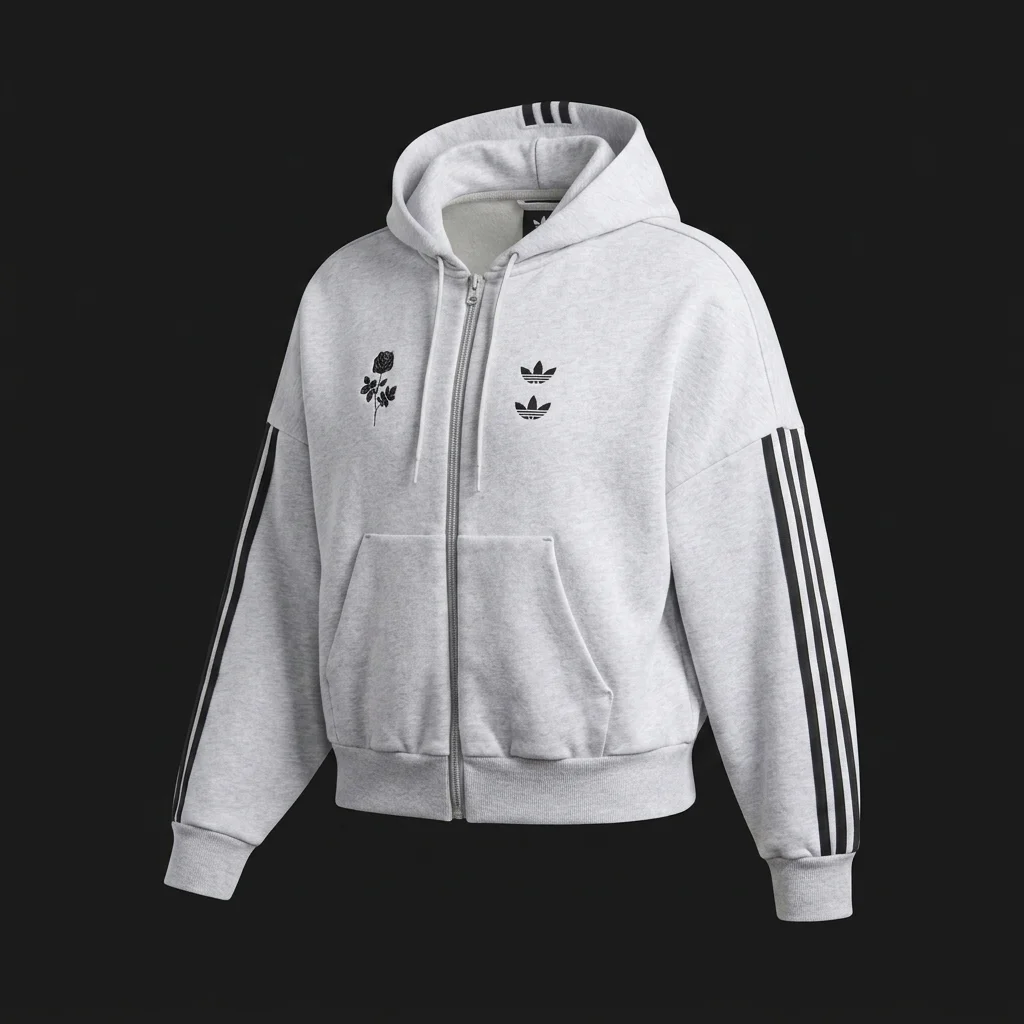 adidas x Willy Chavarria Full Zip Logo Hoodie - Light Grey Heather