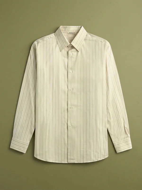 Auralee Cotton Silk Stripe Double Cuff Shirt - White