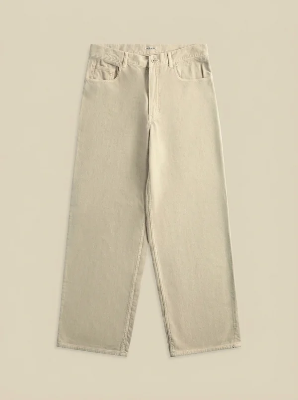 Auralee Garment-Dyed Finx Corduroy 5P Wide Pant - White / Khaki