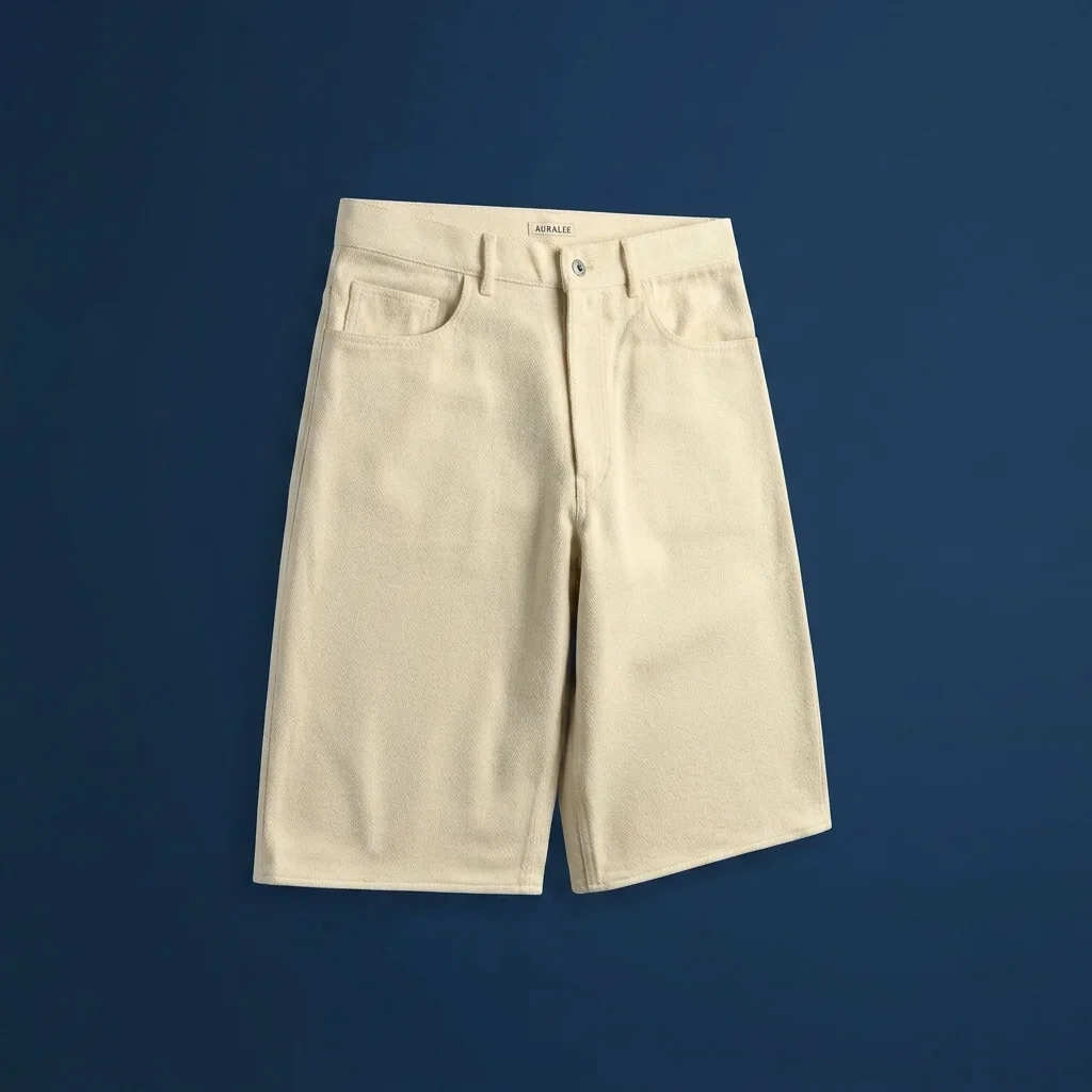 Auralee Silk Denim Wide Short - Ivory / White