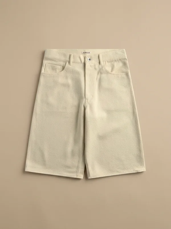 Auralee Silk Denim Wide Short - Ivory / White