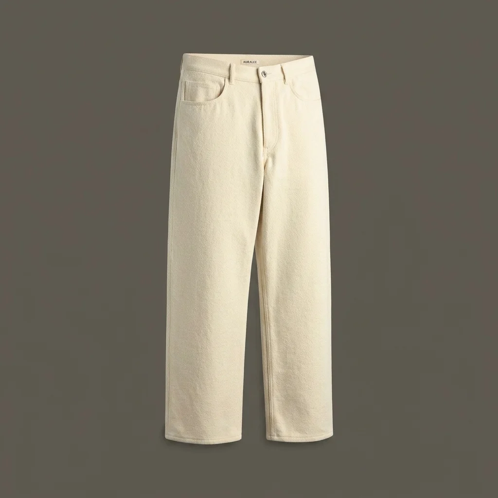 Auralee Silk Nep Denim 5P Wide Pant - Ivory / White
