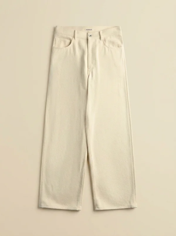 Auralee Silk Nep Denim 5P Wide Pant - Ivory / White