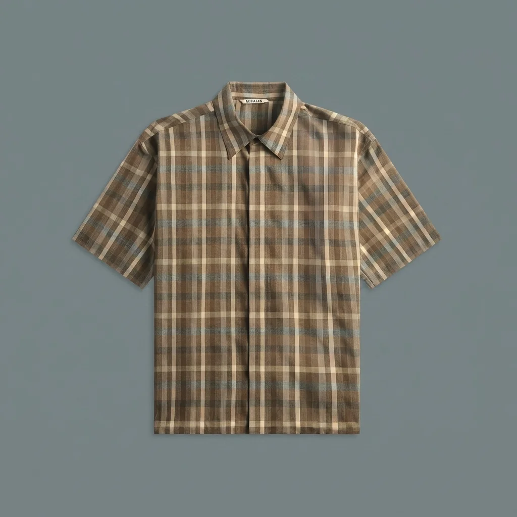 Auralee Super Fine Tropical Wool Check Short Sleeve Shirt - Brown