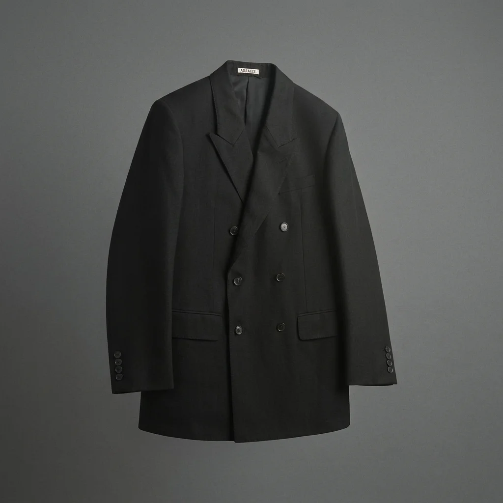 Auralee Wool Cotton Linen Ox Double-Breasted Jacket - Black