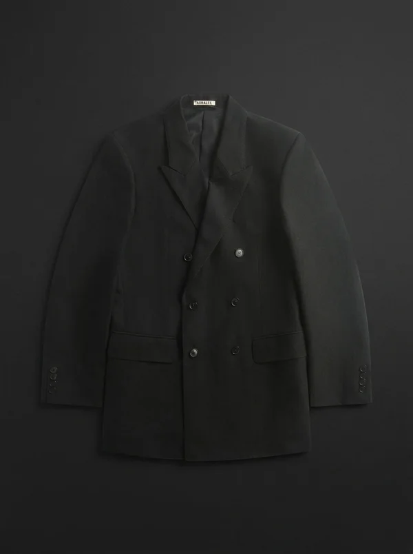 Auralee Wool Cotton Linen Ox Double-Breasted Jacket - Black