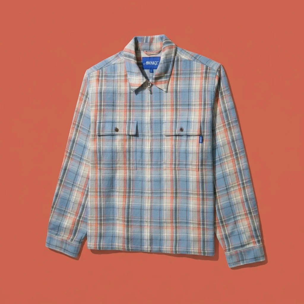 Awake NY Rivington Zip Flannel Shirt - Blue