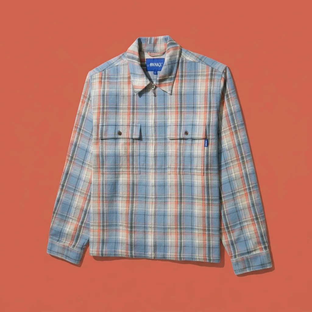 Awake NY Rivington Zip Flannel Shirt - Blue