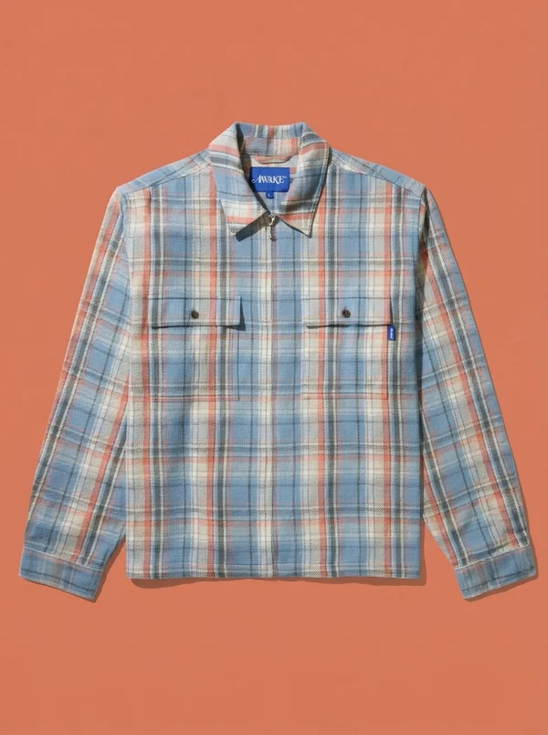 Awake NY Rivington Zip Flannel Shirt - Blue