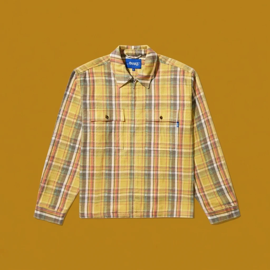 Awake NY Rivington Zip Flannel Shirt - Yellow