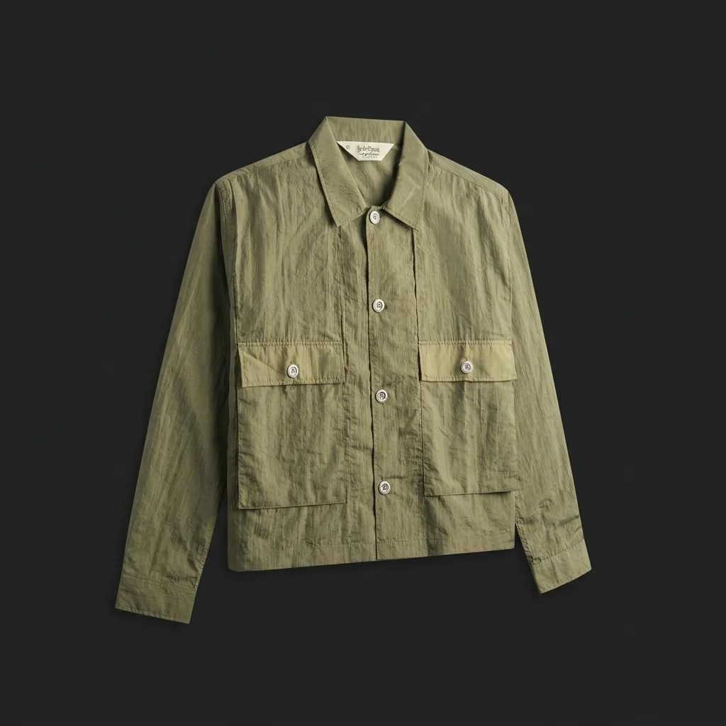Brain Dead Cropped Nylon Button Up Shirt - Army