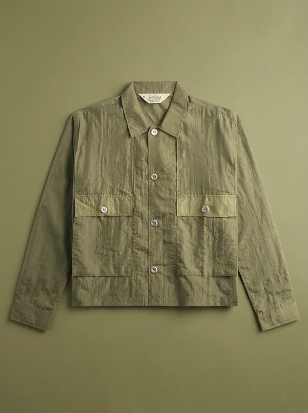 Brain Dead Cropped Nylon Button Up Shirt - Army