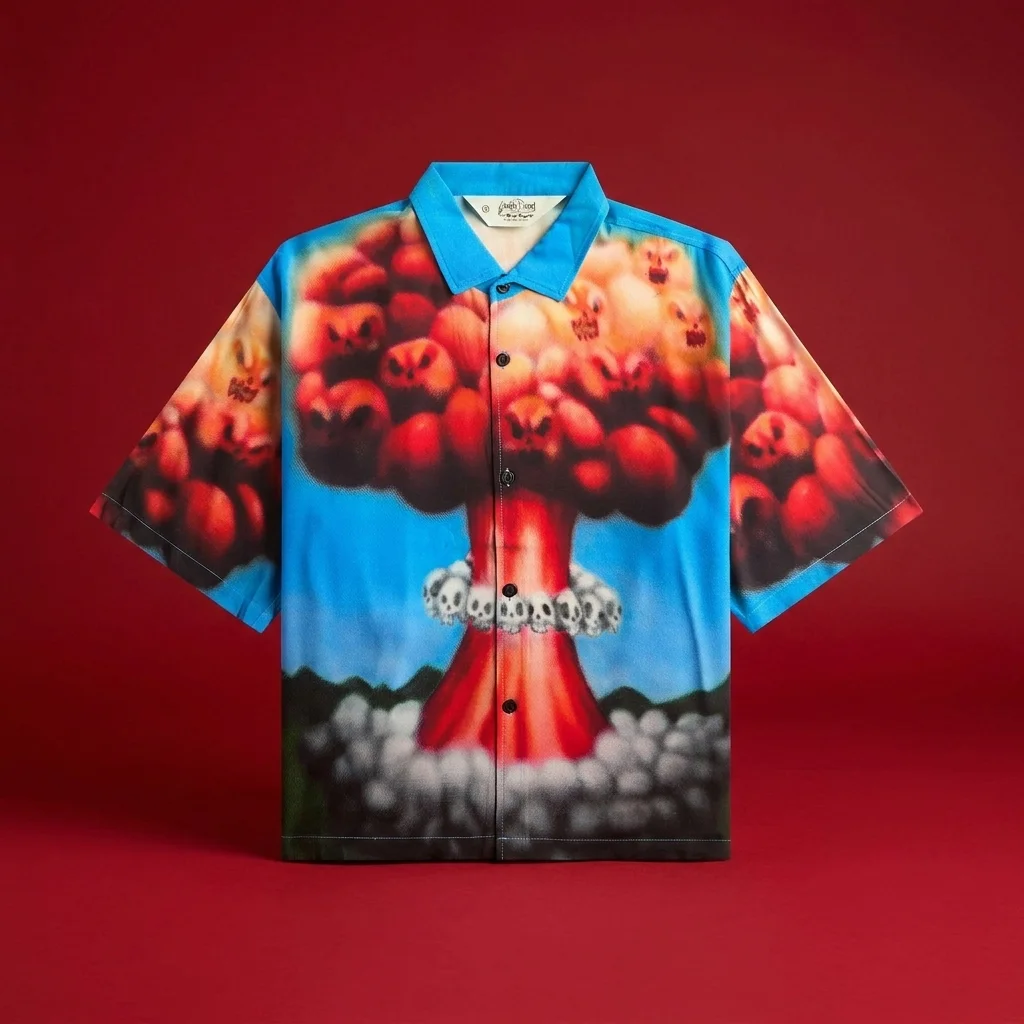 Brain Dead Explosion Short Sleeve Button Down Shirt - Blue / Multi