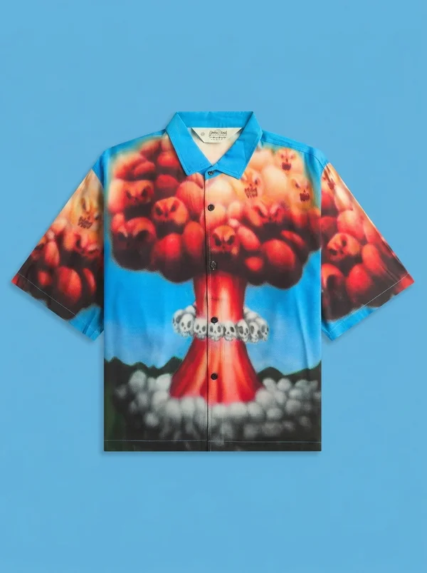 Brain Dead Explosion Short Sleeve Button Down Shirt - Blue / Multi