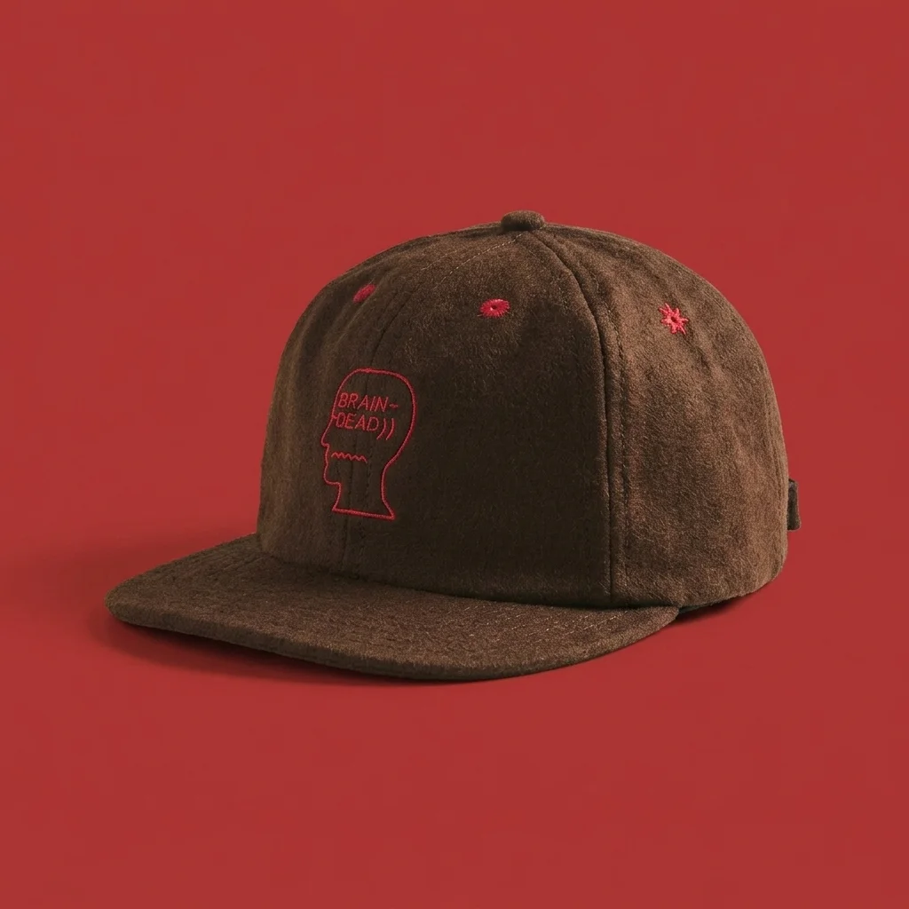 Brain Dead Flannel Classic Logohead 6 Panel Cap - Brown
