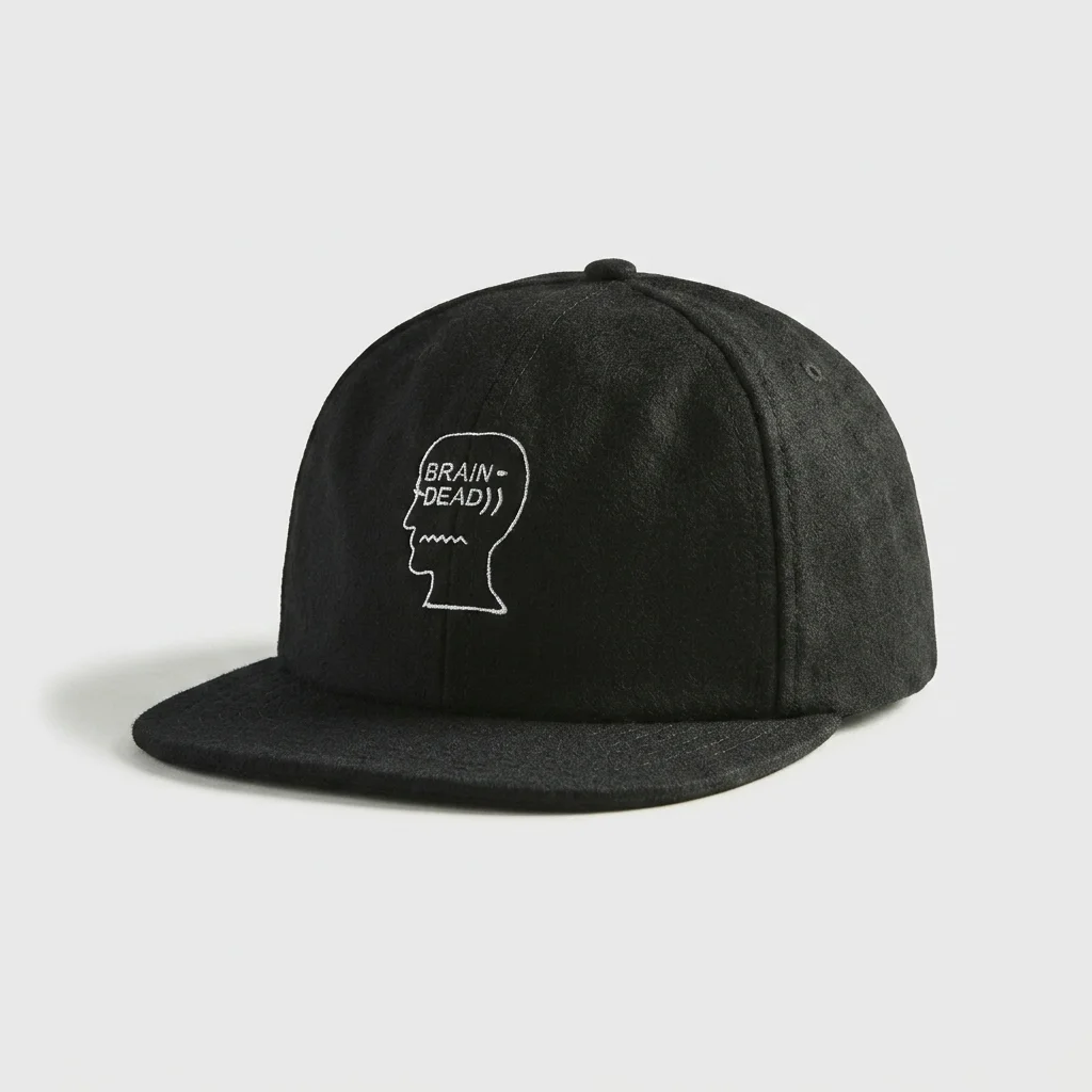 Brain Dead Flannel Logohead 6 Panel Cap - Black
