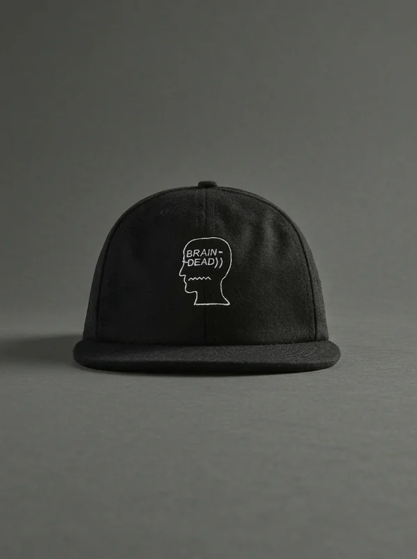 Brain Dead Flannel Logohead 6 Panel Cap - Black