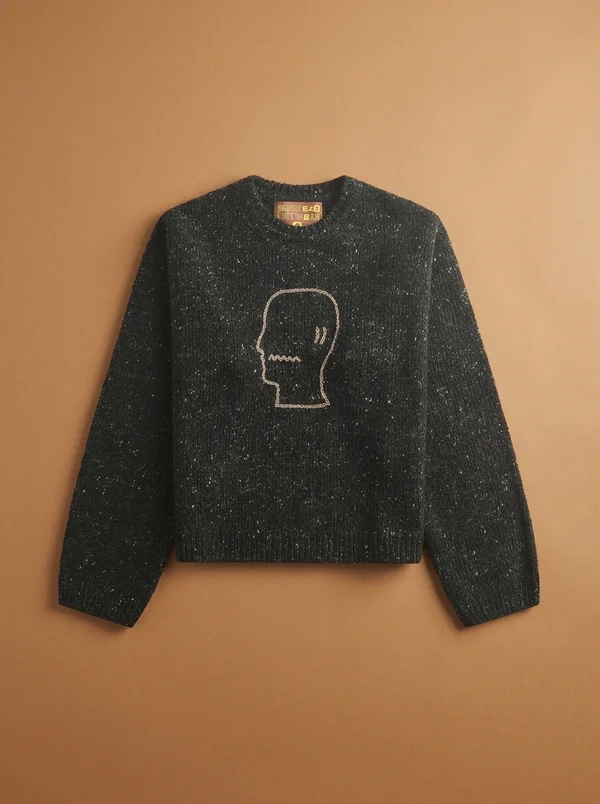 Brain Dead Logohead Alpaca Crewneck Sweater - Charcoal
