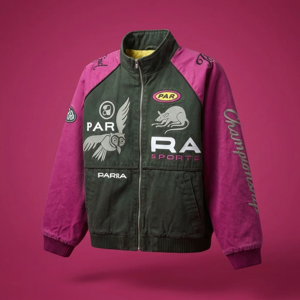 by Parra Owl Meets Rat Racing Jacket - Purple / Pink