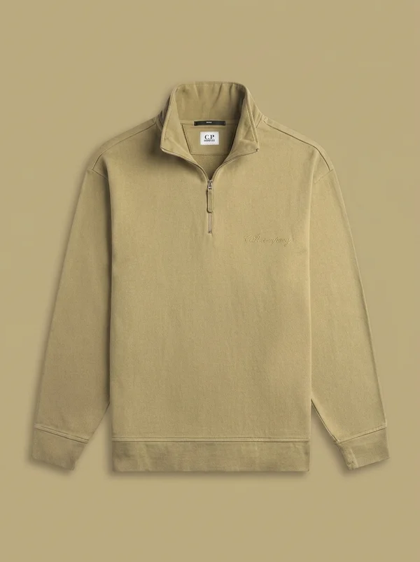 C.P. Company 10/2 Combed Jersey Polo Collar Sweatshirt - Moss Gray