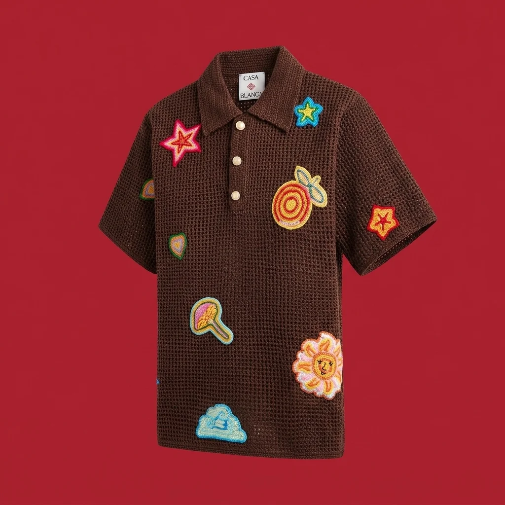Casablanca Crochet Polo With Patches - Brown