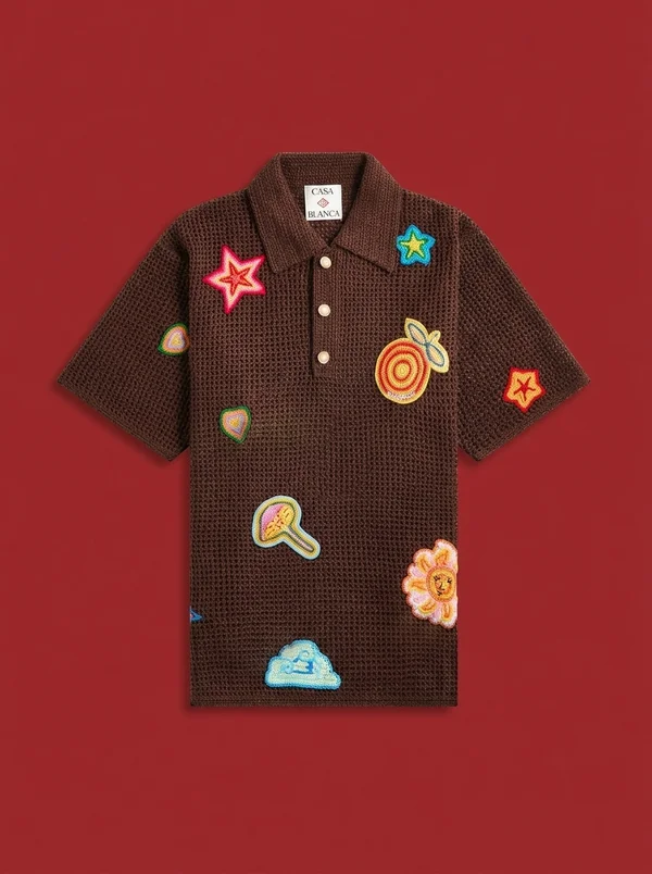 Casablanca Crochet Polo With Patches - Brown