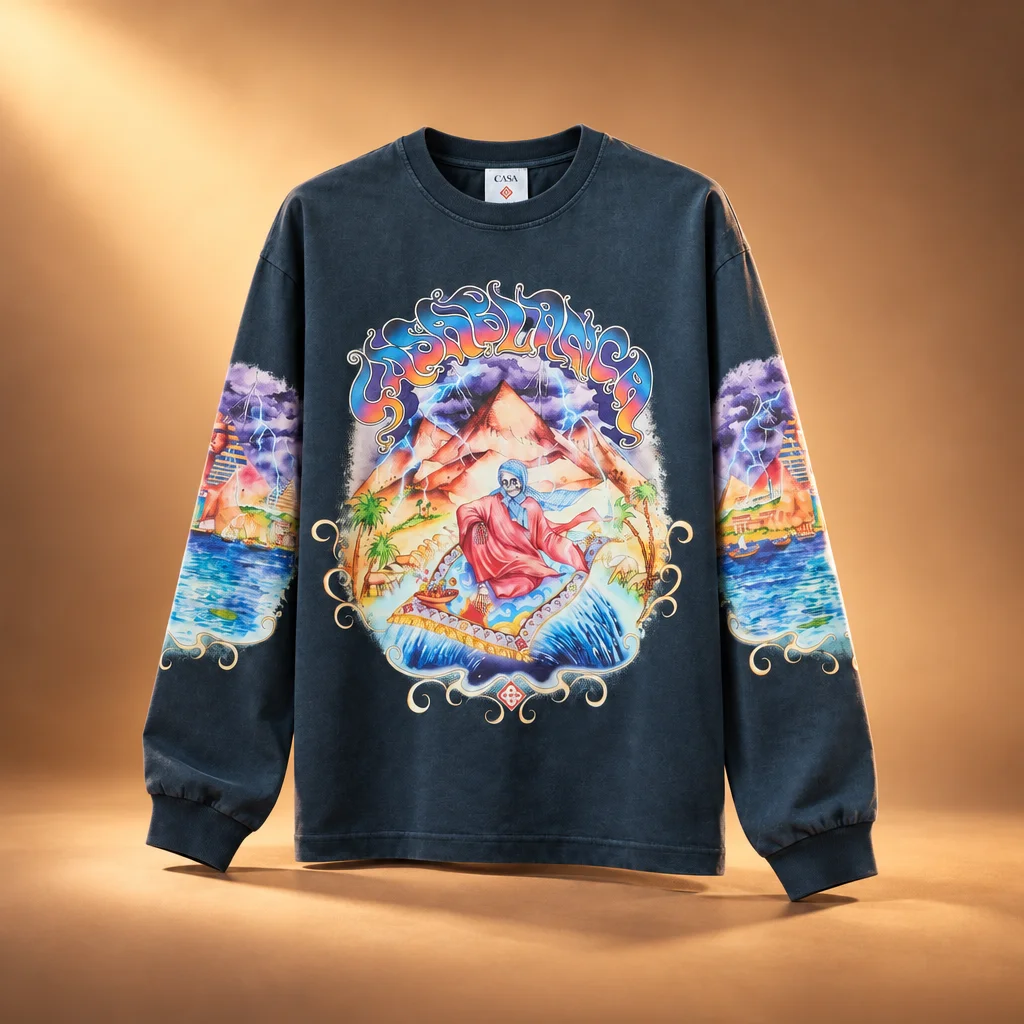 Casablanca Eveil Ancestral Washed Long Sleeve Tee - Washed Ark Navy