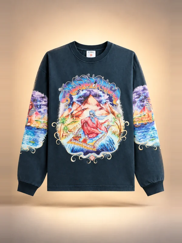 Casablanca Eveil Ancestral Washed Long Sleeve Tee - Washed Ark Navy