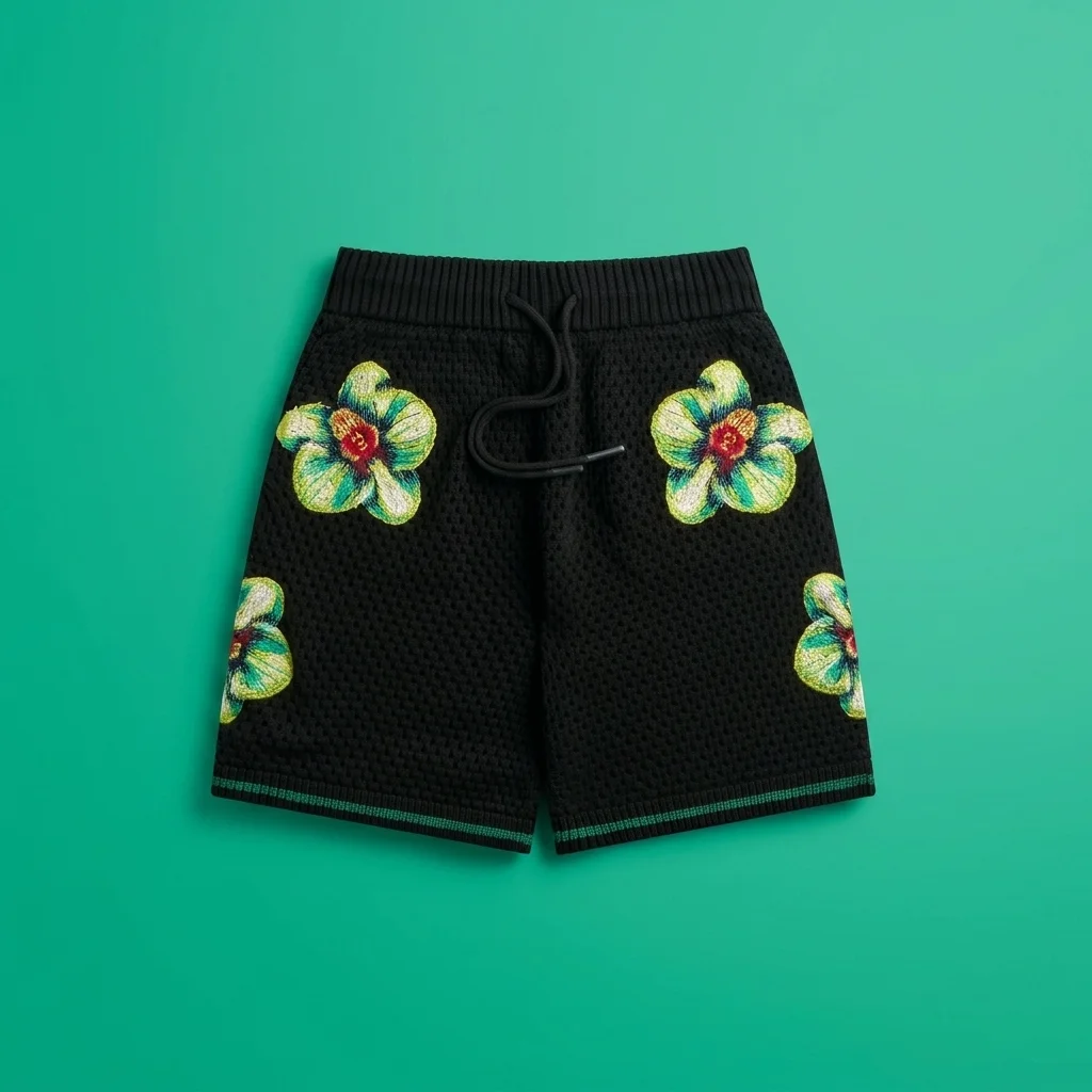 Casablanca Glitch Orchid Embroidered Crochet Short - Black