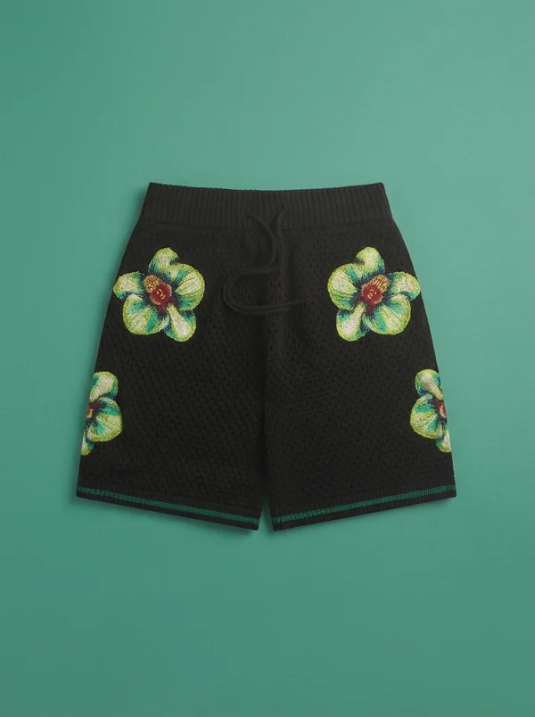 Casablanca Glitch Orchid Embroidered Crochet Short - Black