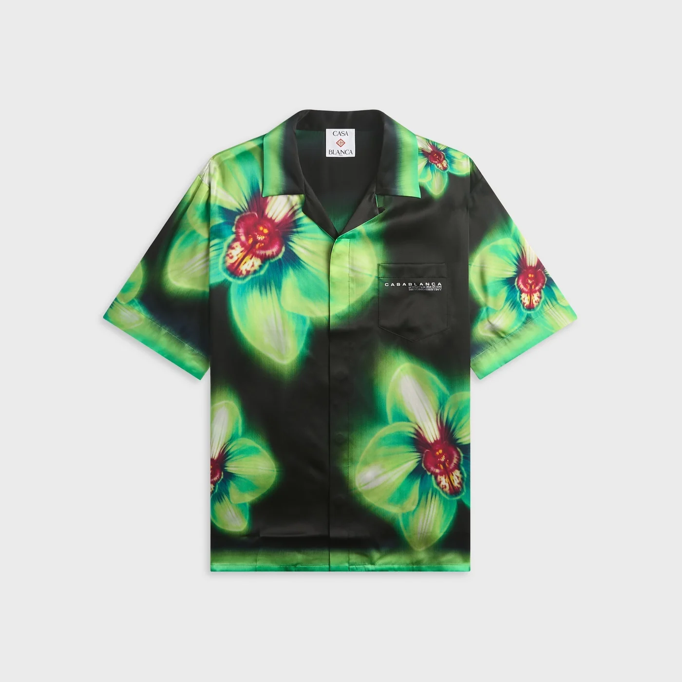Casablanca Orchid Glitch Short Sleeve Silk Shirt - Black