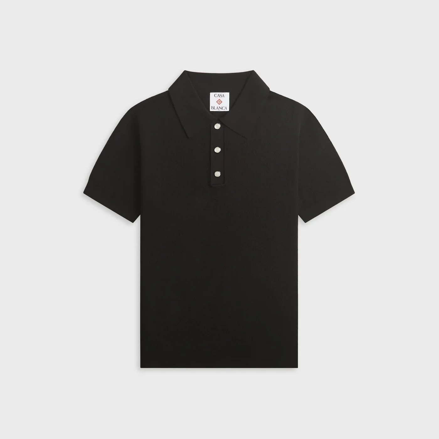 Casablanca Pointelle Monogram Short Sleeve Polo Shirt - Black