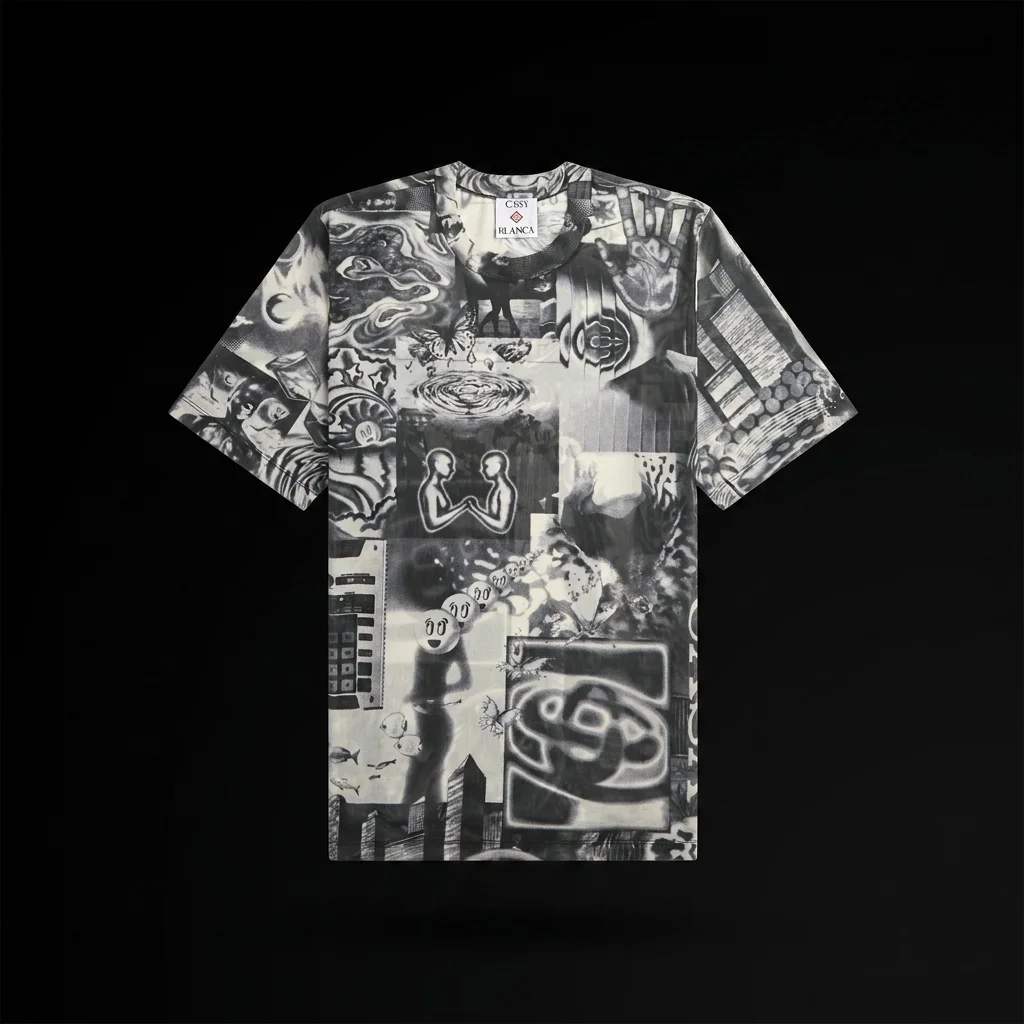 Casablanca Rave Collage Short Sleeve Mesh Tee - Black / White