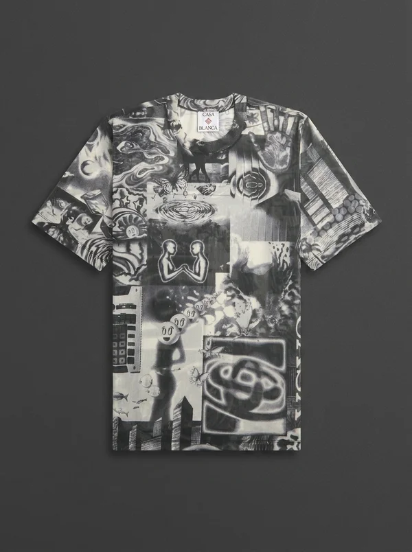Casablanca Rave Collage Short Sleeve Mesh Tee - Black / White