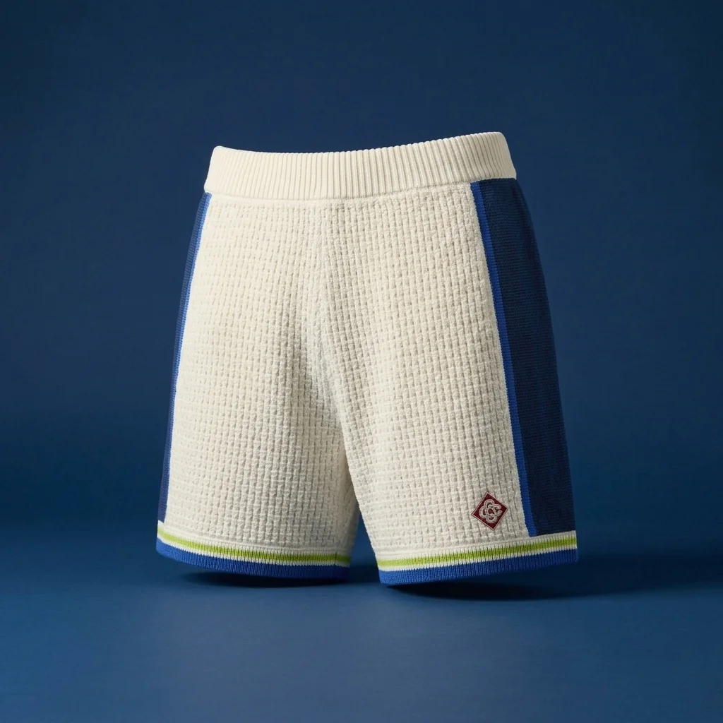 Casablanca Side-Stripe Crochet Short - White / Blue