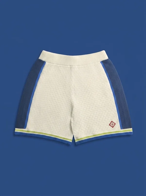 Casablanca Side-Stripe Crochet Short - White / Blue