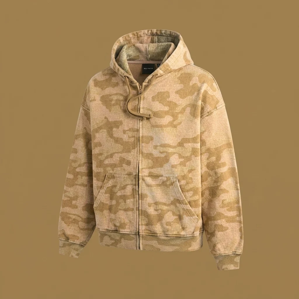 Daily Paper AOP Boxy Zip Up Hoodie - Camo