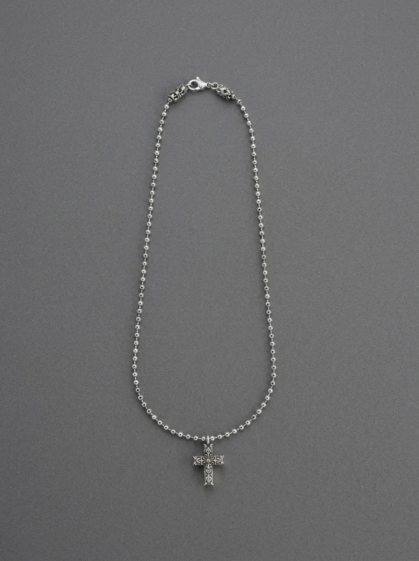 Emanuele Bicocchi Beaded Chain with Notre Dame Cross - Silver