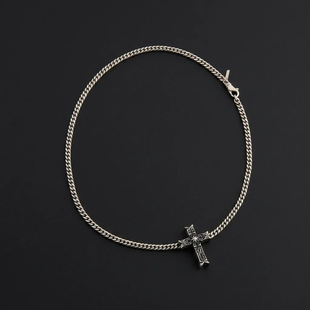 Emanuele Bicocchi Notre Dame Cross Chain Necklace - Silver