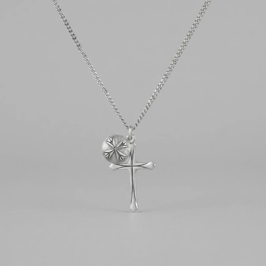Emanuele Bicocchi Scudo Cross Logo Necklace - Silver