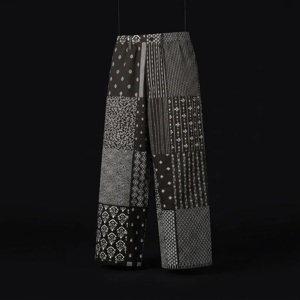 Engineered Garments Cotton Patchwork Print Drawstring Pant - Black / White