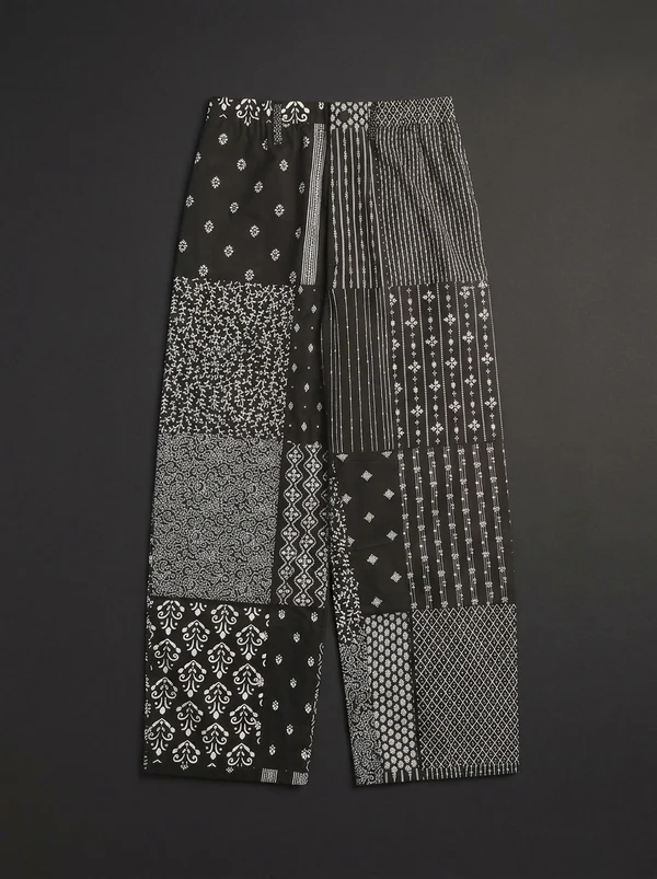 Engineered Garments Cotton Patchwork Print Drawstring Pant - Black / White