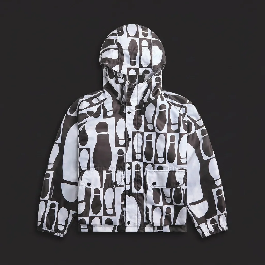 Engineered Garments Foot Print Polyester Pilot Twill Parka - White / Black