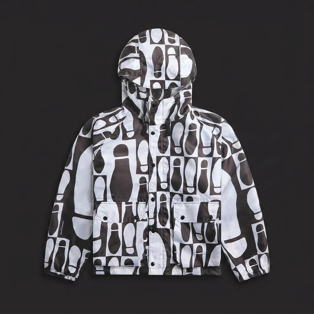 Engineered Garments Foot Print Polyester Pilot Twill Parka - White / Black