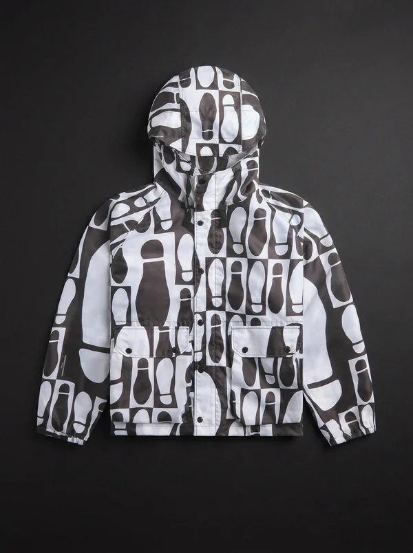 Engineered Garments Foot Print Polyester Pilot Twill Parka - White / Black