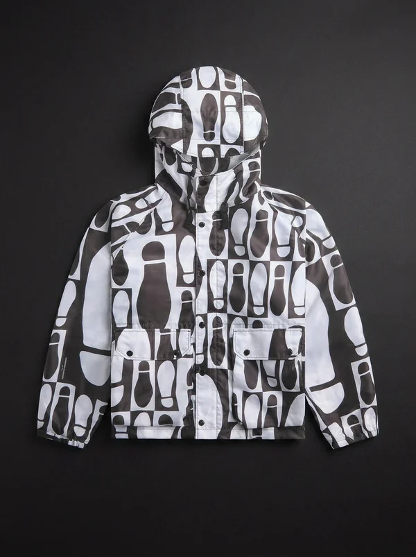 Engineered Garments Foot Print Polyester Pilot Twill Parka - White / Black