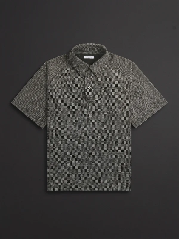 Engineered Garments Lurex Knit Jersey Polo Shirt - Black / Silver