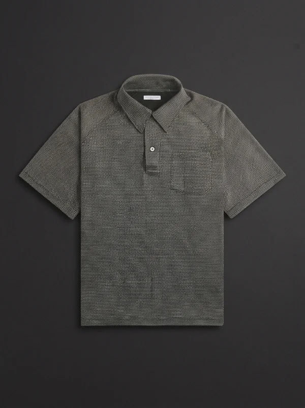 Engineered Garments Lurex Knit Jersey Polo Shirt - Black / Silver