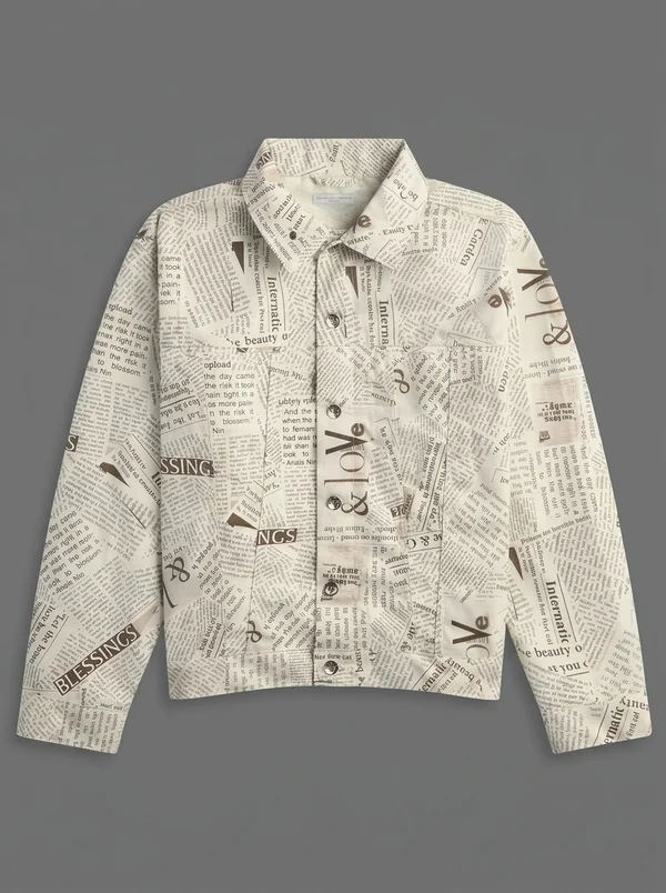 Engineered Garments Newspaper Print Canvas Type 5 Jean Jacket - White