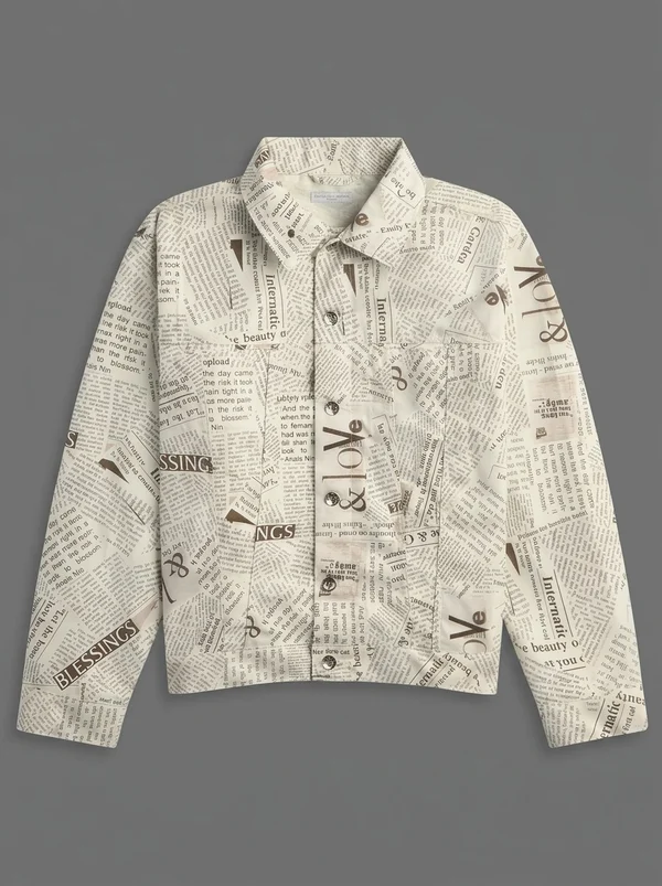 Engineered Garments Newspaper Print Canvas Type 5 Jean Jacket - White